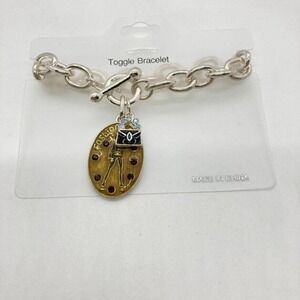 Fashion Girl Toggle Bracelet Silver Tone Chain Red Rhinestone Charm Handbag NEW